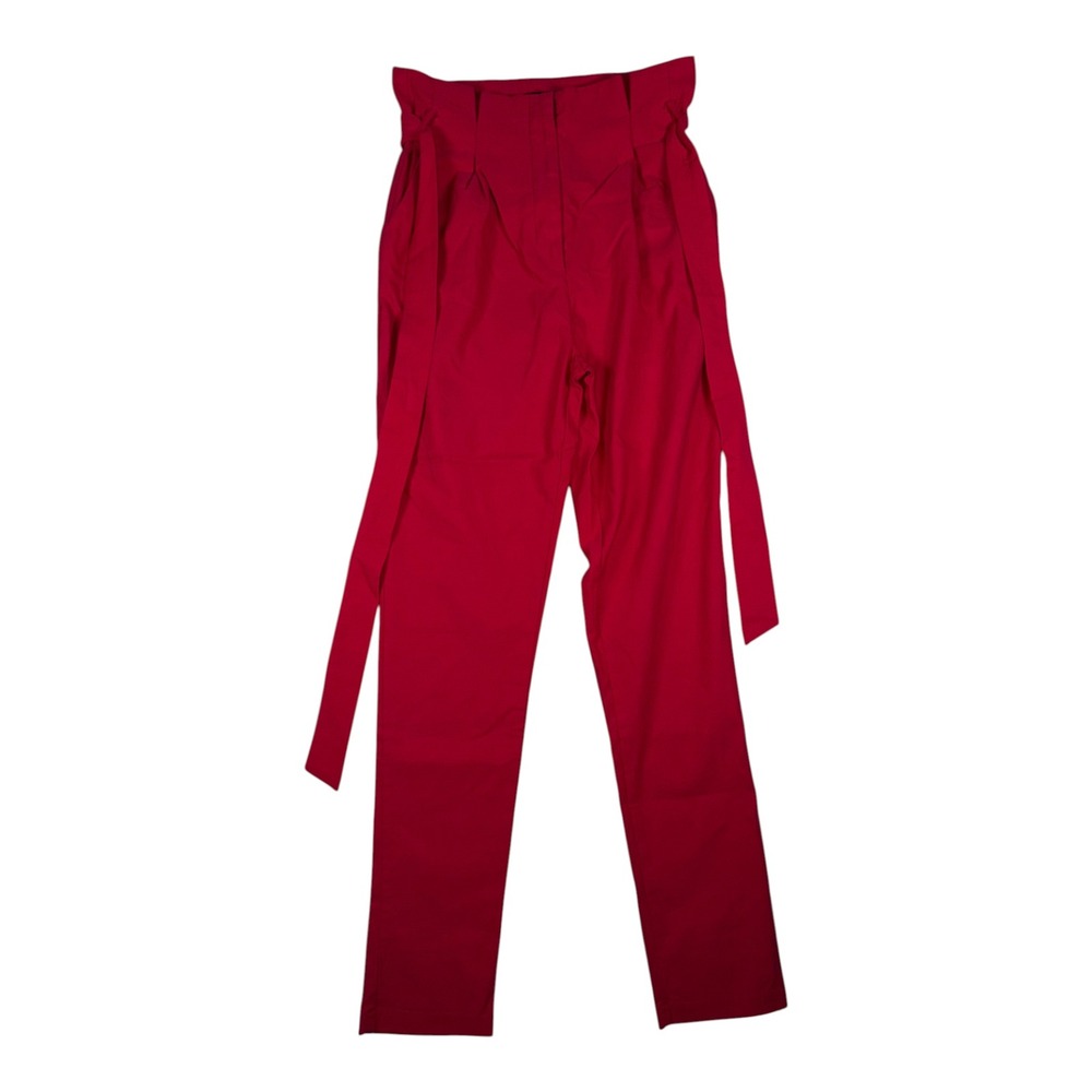 Chocolate USA Red High Paperbag Waist Tie Belt Slim Leg Trousers Pants Womens M
